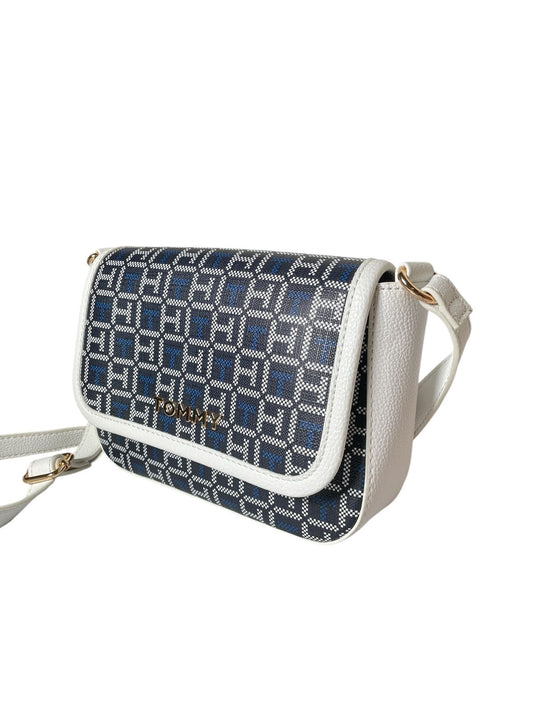 Bolsa crossbody Tommy Hilfiger blanca con monograma azul – Estilo que no pasa desapercibido